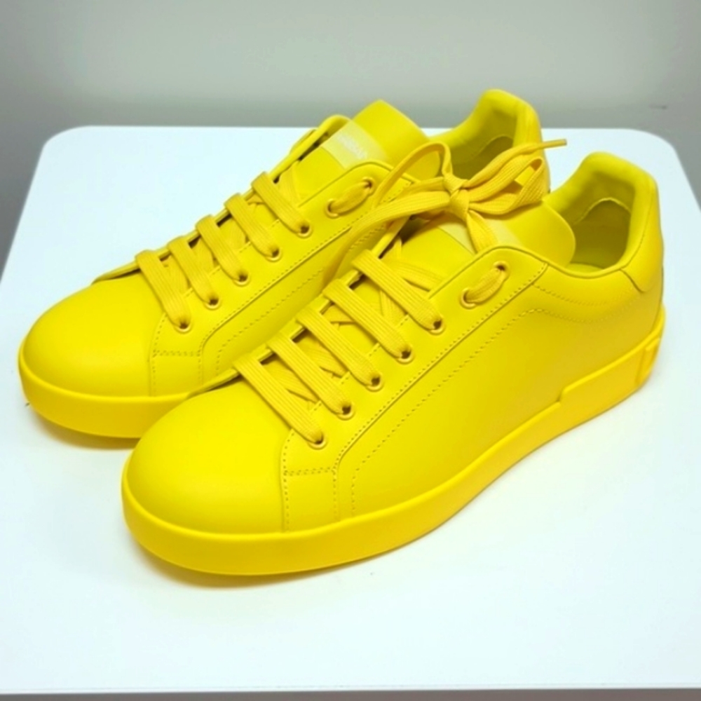 NWT Dolce & Gabbana Yellow Calfskin Portofino Sneakers